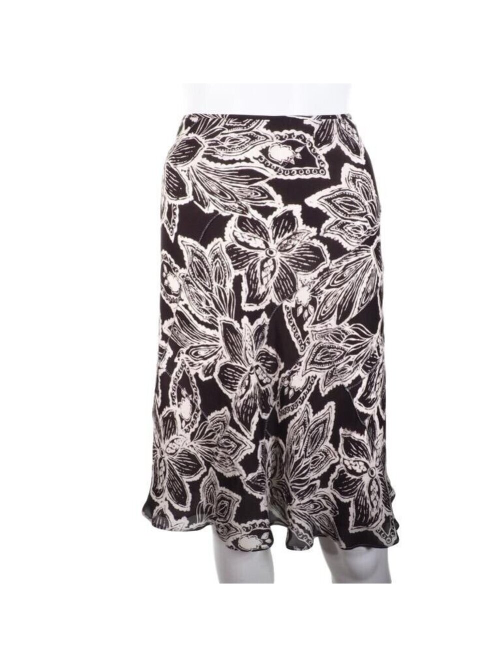 Ellen Tracy Skirt Women Size 12 Petite Silk Trumpet Lined Floral Black White EUC